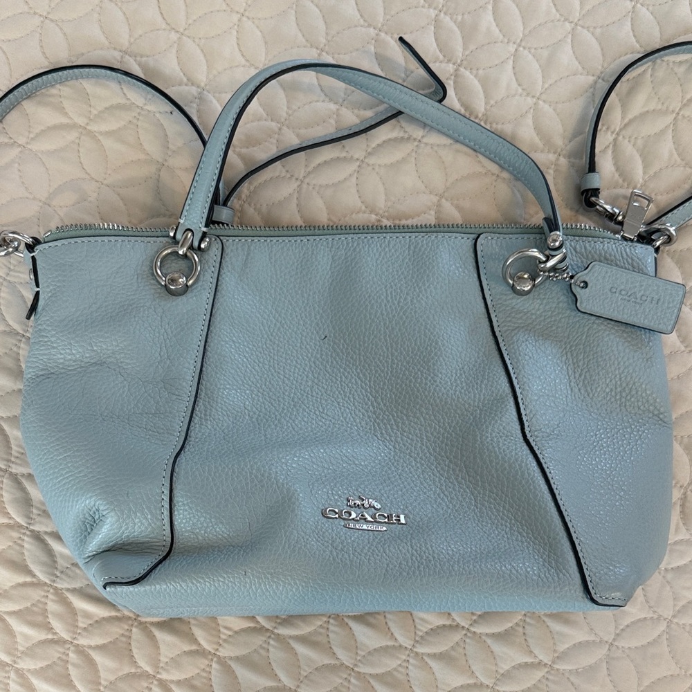 Coach Light Blue Pebbled Leather Satchel with Silver Hardware